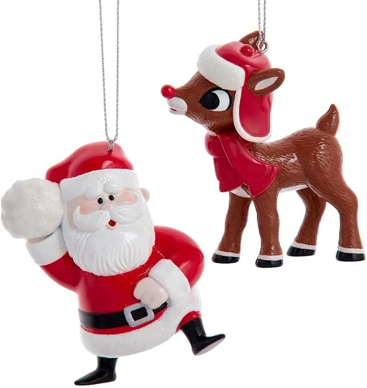 Marke: Kurt S. Adler Rudolph und Weihnachtsmann, offizielles Lizenzprodukt, rote Nase, Rentier, klassische Figur, Feiertags-Weihnachtsbaumschmuck, 2-teiliges Set — Weihnachtsdeko