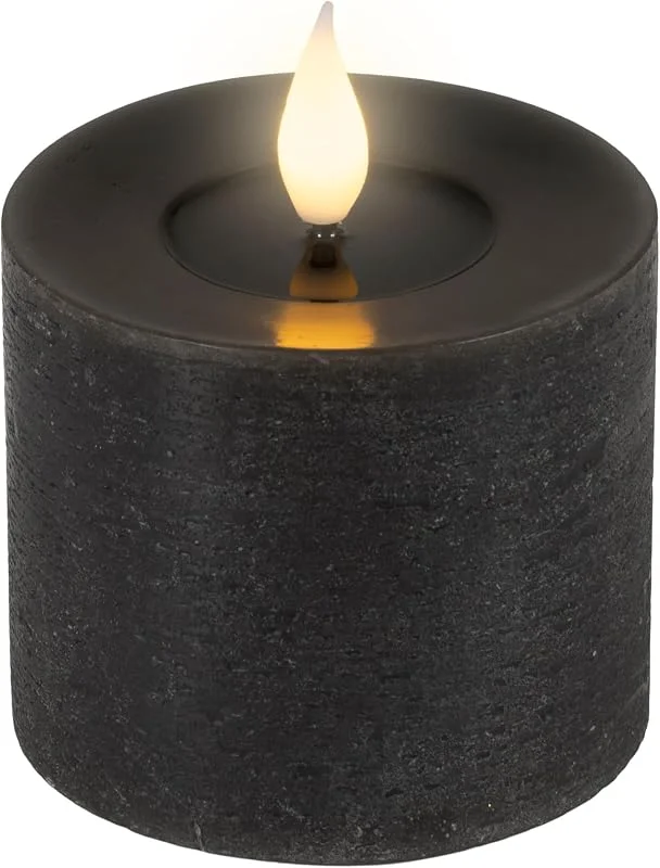 Marke: Lumineo LED Kerze 7, 5x9, 5cm mit Timer Wachs Flacker-Effekt Schwarz, Warmweiß — Kerzenlicht Abendessen