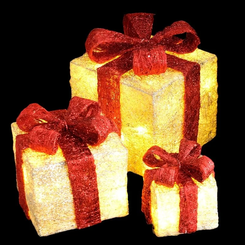 Besuche den Multistore 2002-Store 3tlg LED Geschenkboxen Set Auto-Timerfunktion, verziert mit Glitzer, 20x20x24cm, 15x15x18cm, 10x10x12cm, batteriebetrieb — Geschenkverpackung