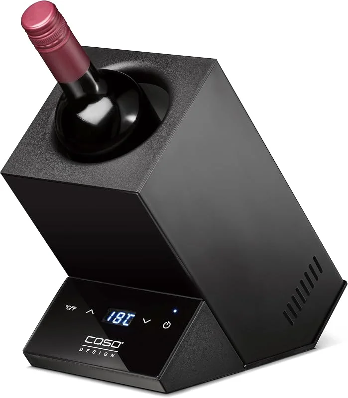Besuche den Caso-Store Caso WineCase One Black - Design Weinkühler für eine Flasche, Temperaturbereich von 5-18°C, für Flaschen bis 9 cm Ø, Sensor-Touch Bedienung, Schwarzes Edelstahlgehäuse, LED Display — Wein und Festtafel