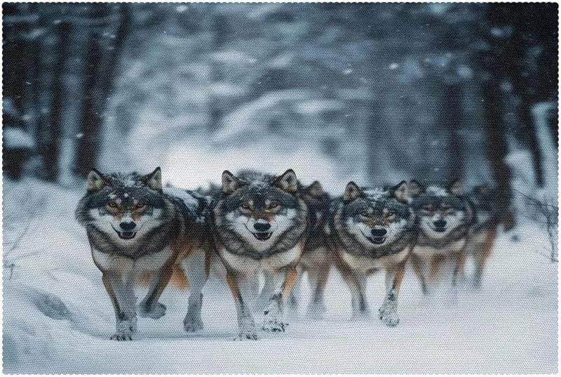 Marke: VAPOKF Platzsets Wolf auf Schnee, Wald, 1 Stück, für Esstisch, waschbar, rutschfest, für Weihnachten, Urlaub, Geburtstag, Party Tisch — Küche & Haushalt
