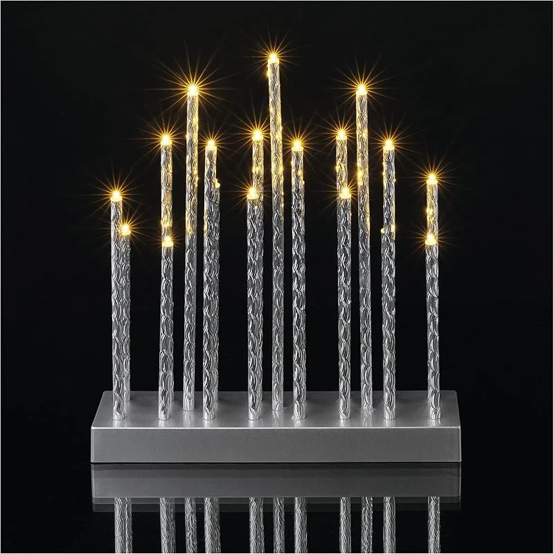 Besuche den EMOS-Store EMOS LED Kerzenständer mit 19 Kerzen, silbern Glanzeffekt, Batteriebetrieben 3X AA, Innenbereich IP20, 6, 18h Timer-Funktion, 28, 5 x 25 cm, DCAW02, Silber — Kerzenlicht Abendessen