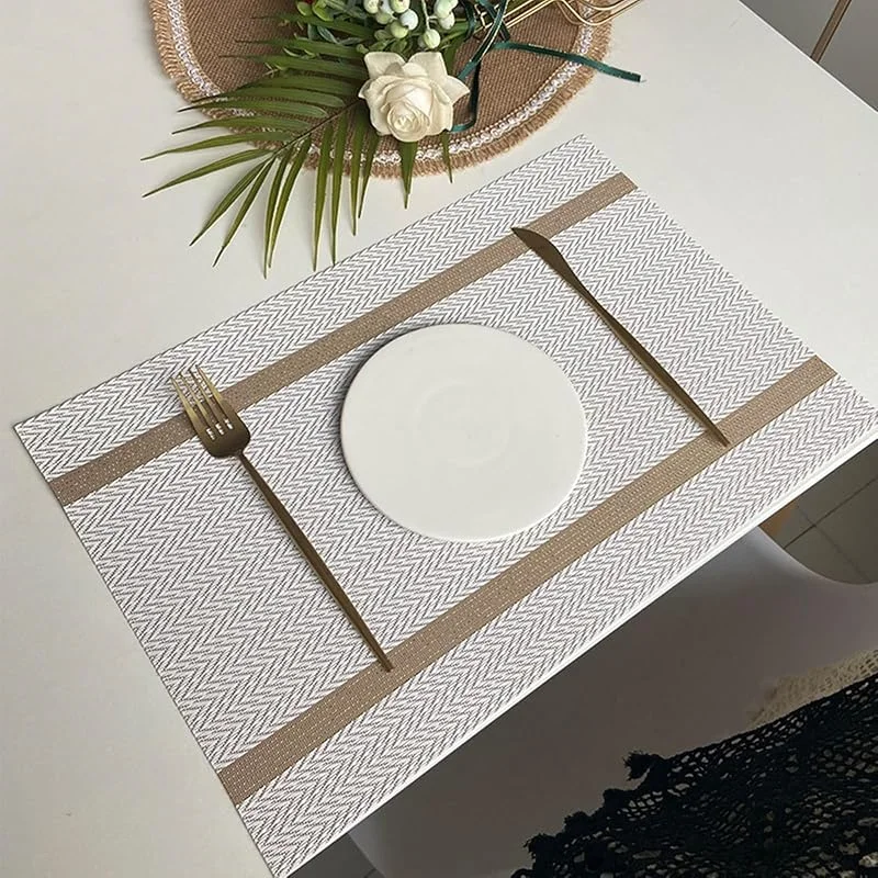 Besuche den Epinki-Store Epinki 2er Set Tischset Vintage Quadratisch 30x45CM, 70% Vinyl 30% Polyester Platzsets Weihnachten Abwaschbar Gewebt Welle Streifen Muster, Tischuntersetzer Vintage Beige Weiß für Zuhause — Küche & Haushalt