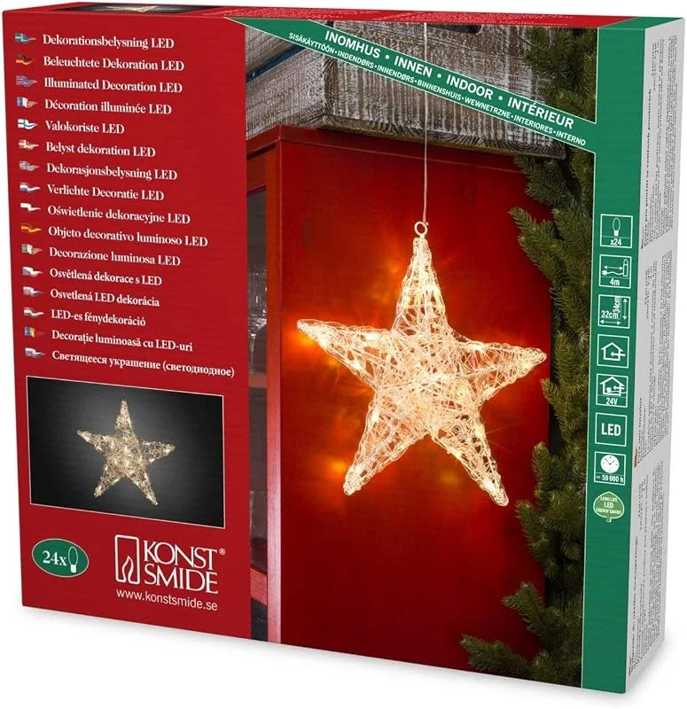 Besuche den Konstsmide-Store Konstsmide LED Acryl Stern, klein, 24 warm weiße Dioden, 24V Innentrafo, transparentes Kabel - 6102-103 — Weihnachtsdeko