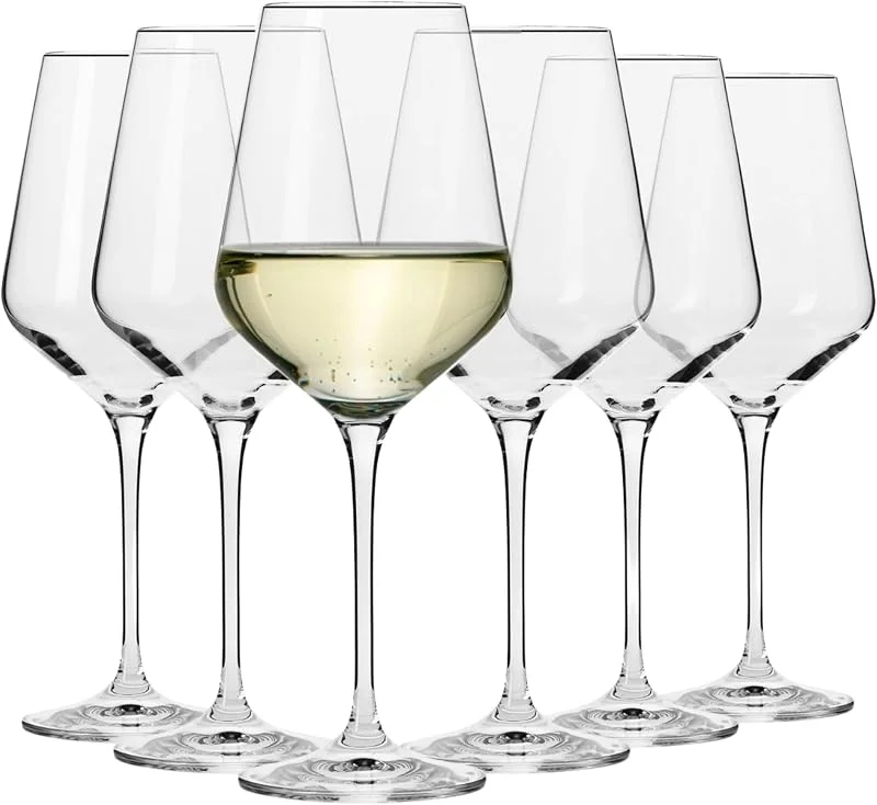 Besuche den Krosno-Store Krosno Große Weißweingläser Set mit 6 Stück, 375 ml, Avantgarde-Kollektion, Kristallglas, Weingläser mit langem Stiel für Weine und Cocktails, Glas-Set für alle Gelegenheiten, spülmaschinenfest — Wein und Festtafel