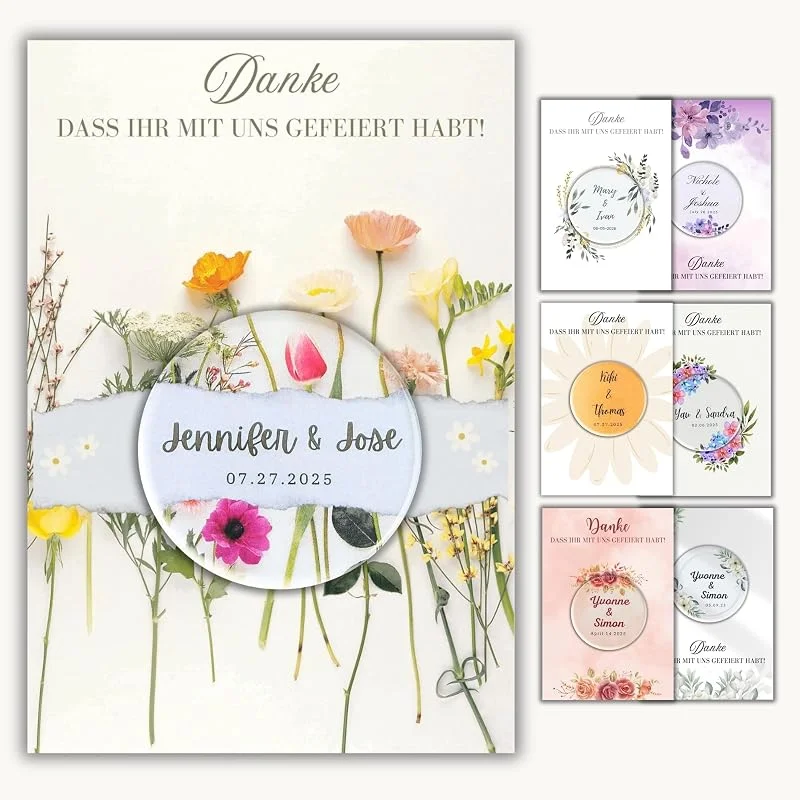 Marke: Affiorezuna Personalisierte Gastgeschenke zur Hochzeit: Flaschenöffner-Magnete mit Dankeskarten – Individuelle Kühlschrankmagnete für Gäste – Gastgeschenke in größeren Mengen (Set mit 30 Stück) — Wein und Festtafel