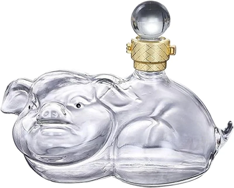Marke: Duiaynke Glaskaraffe mit Schweine-Motiv, 1000 ml, für Essen, Likör, Rum, unterhaltsame Trinkgeschirr-Werkzeuge — Wein und Festtafel