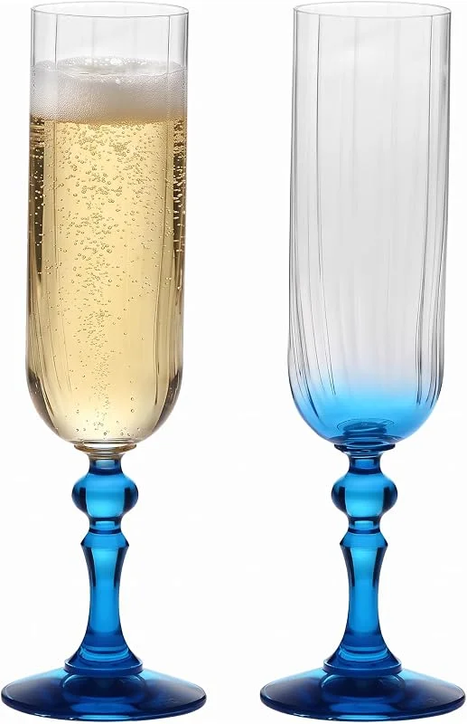 Besuche den Krosno-Store KROSNO Champagner Gläser 2er Set, 220 ml, Türkiser Stiel, Bubble — Wein und Festtafel