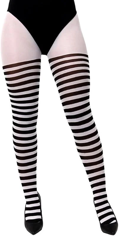 Marke: I LOVE FANCY DRESS Gestreifte Damen-Strumpfhose, Größe XL, schwarz-weiß gestreift, für Erwachsene, Weihnachten, Halloween, Weltbuchtag, Buchwoche, Kostüm, Party, Kostümzubehör, Schwarz, 6-14 — Weihnachtsmode