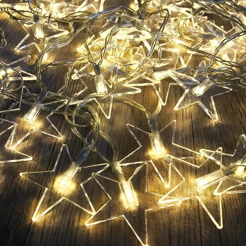 Besuche den Mojawo-Store 48er LED-Sternenkette Lichterkette Weihnachtsbeleuchtung Innen und Außen warmweiß Lichterkette Sterne — Weihnachtsdeko