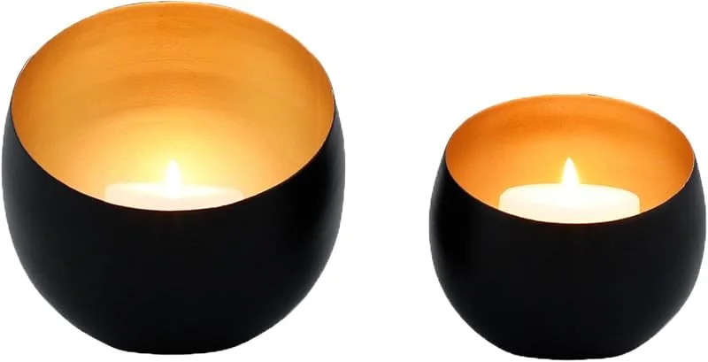 Besuche den Marrakesch Orient & Mediterran Interior-Store Teelichthalter Juju im Orient-Design, Metall, 2er-Set, Schwarz 12 cm — Kerzenlicht Abendessen