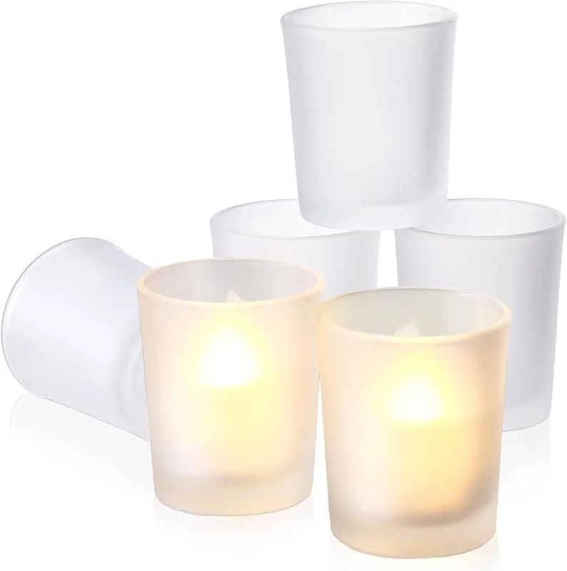Marke: SiliFine SiliFine Set mit 24 Votivkerzenhaltern aus mattiertem weißem Glas, mattiert, Votivkerzenhalter, Großpackung für Hochzeit, Party, Geburtstag, Spa-Zubehör, Heimdekorationen — Kerzenlicht Abendessen