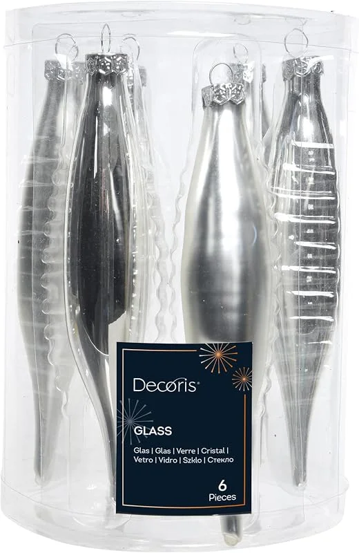 Marke: It's all about Christmas Christbaumschmuck Glas 15cm 6 Stück Set Eiszapfen Weihnachtskugeln - Silber — Weihnachtsdeko