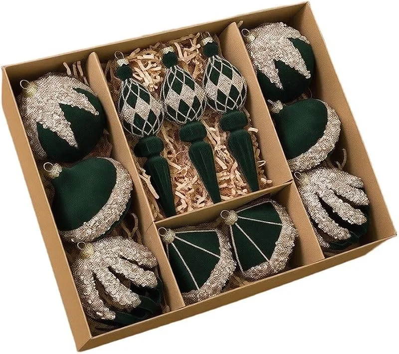 Besuche den ZWEquipint-Store 11-teiliges Samt-Weihnachtsbaumschmuck-Set Mit Strasssteinen — Weihnachtsdeko