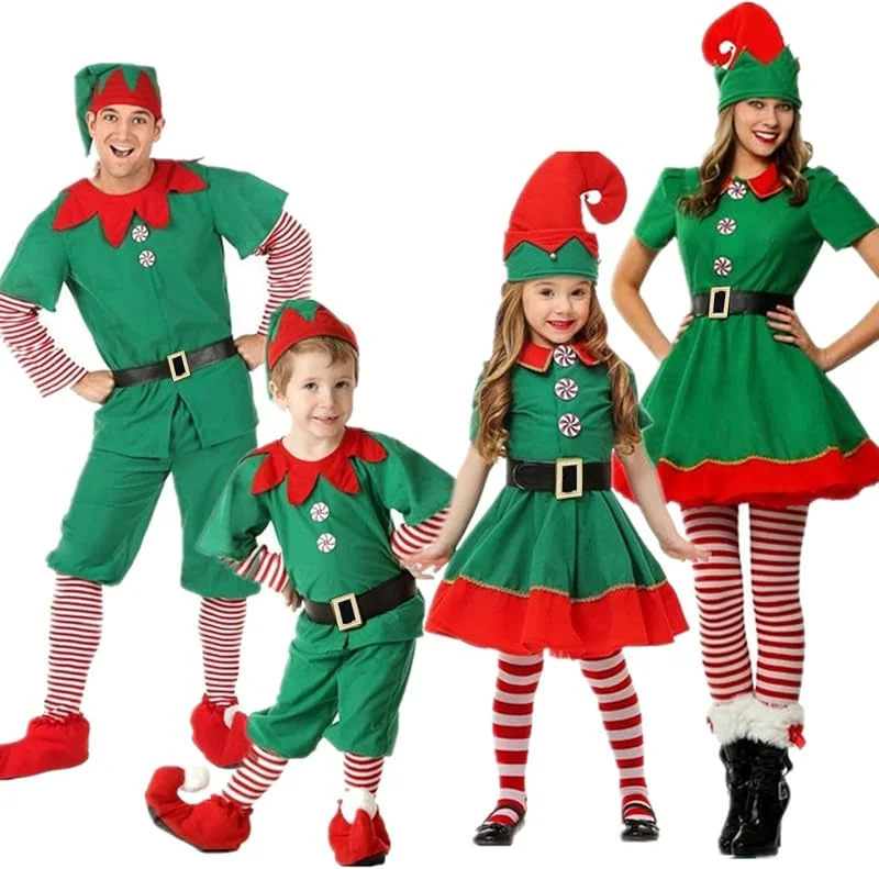 Marke: Generisch Weihnachten Kostüm für Kinder Junge Mädchen, Weihnachtskostüme, Kinderkleider für Karneval Maskerade Neujahr Cosplay Party Damen Weihnachtself Kostüm Kleid Wichtelmütze Elf Schuhe Strümpfe Set, Set — Weihnachtsmode