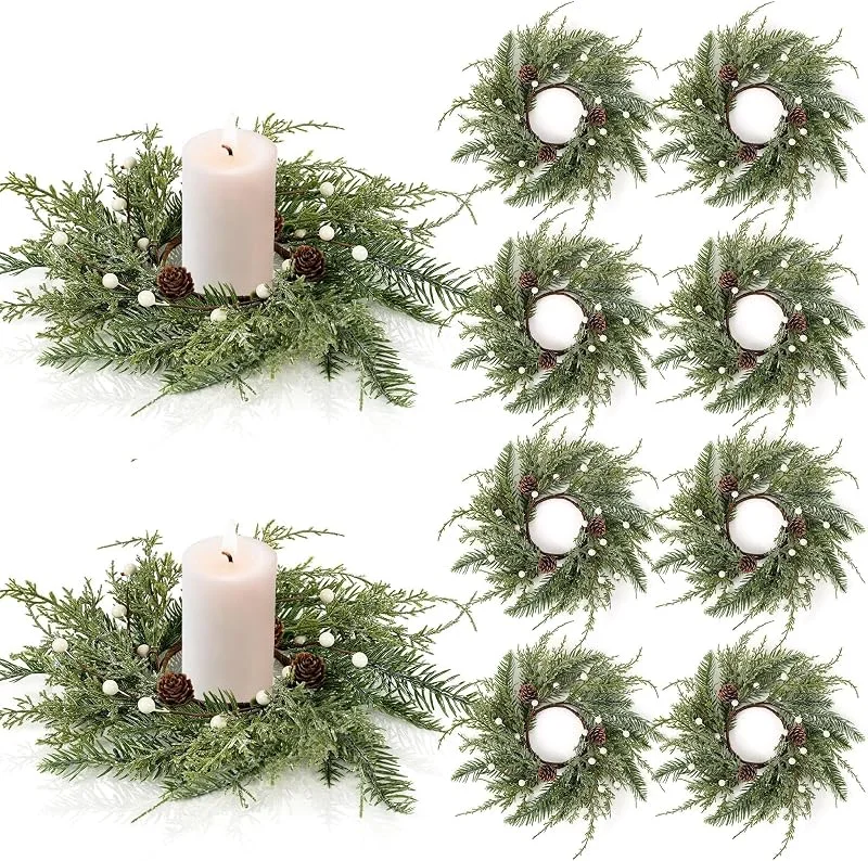 Marke: YLOLUL Weihnachtskranz, Kerzenringe, Mini-Kranz, Tannengirlande, künstliche, mattierte Zeder und Tannenzapfen, Kerzenringe für Weihnachten, Hochzeit, Zuhause, Tischdekoration, Tür, Fenster, Stuhl, Wand, 8 — Weihnachtsdeko