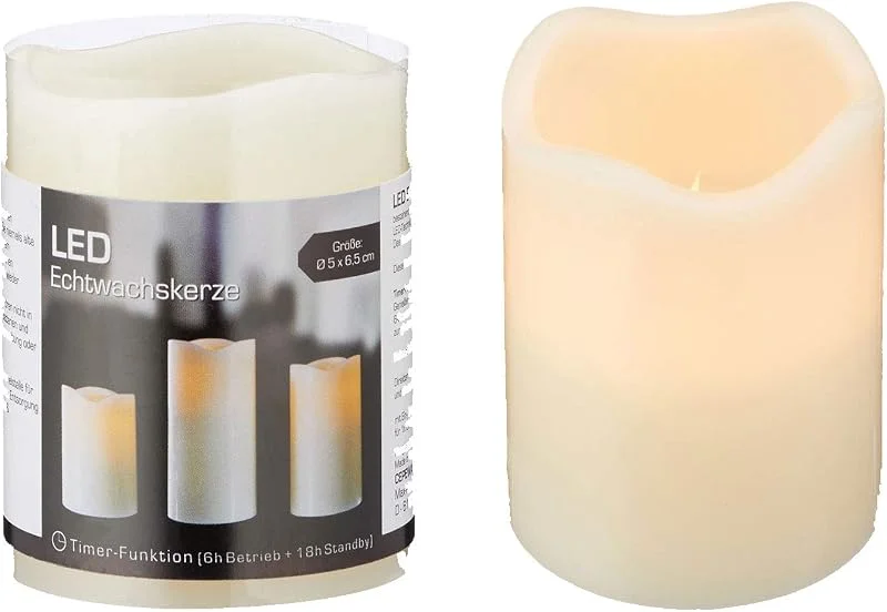 Besuche den Cepewa-Store LED Echtwachs Kerze mit flackernder Flamme Sleep-Funktion Elfenbeinfarben Flammenlose Kerze Batteriebetrieben (1 x LED Echtwachskerze 6, 5 cm) — Kerzenlicht Abendessen