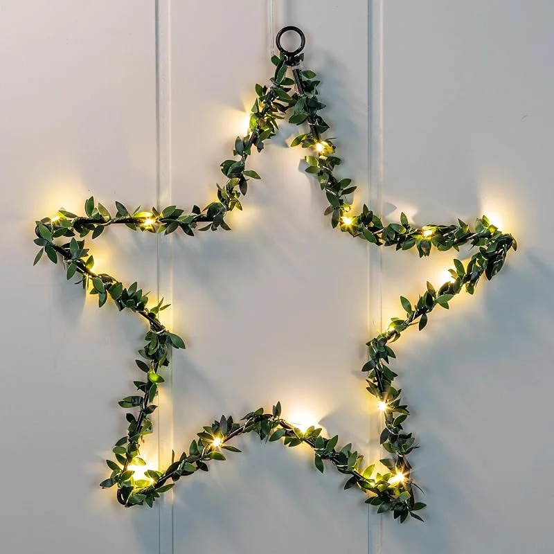 Besuche den Spetebo-Store Spetebo Fensterbild Stern mit 20 LED - mit Buchsbaum Dekor - Fenster Silhouette warm weiß beleuchtet - Weihnachtsdeko Advent Winter Weihnachten Fensterdeko Batterie betrieben mit Timer