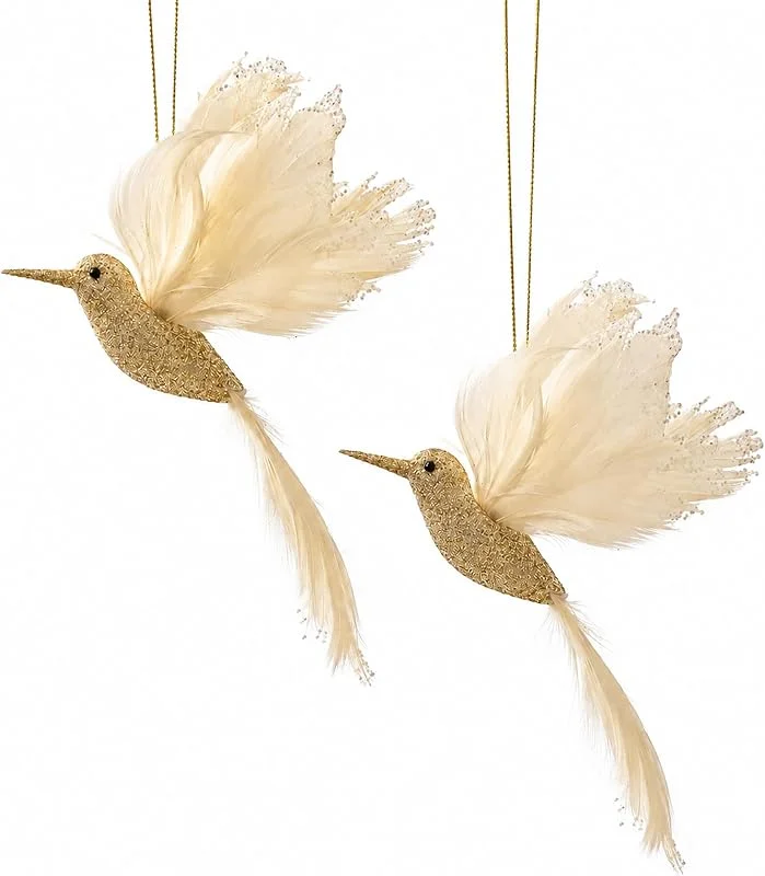 Marke: Decoris Christbaumschmuck Kunststoff 18cm Kolibri Anhänger 2er Set Gold — Weihnachtsdeko