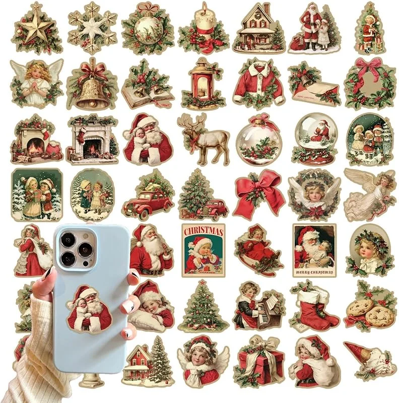 Marke: Generisch Vintage Weihnachtsaufkleber 50 Stück Retro Abziehbilder — Geschenkverpackung