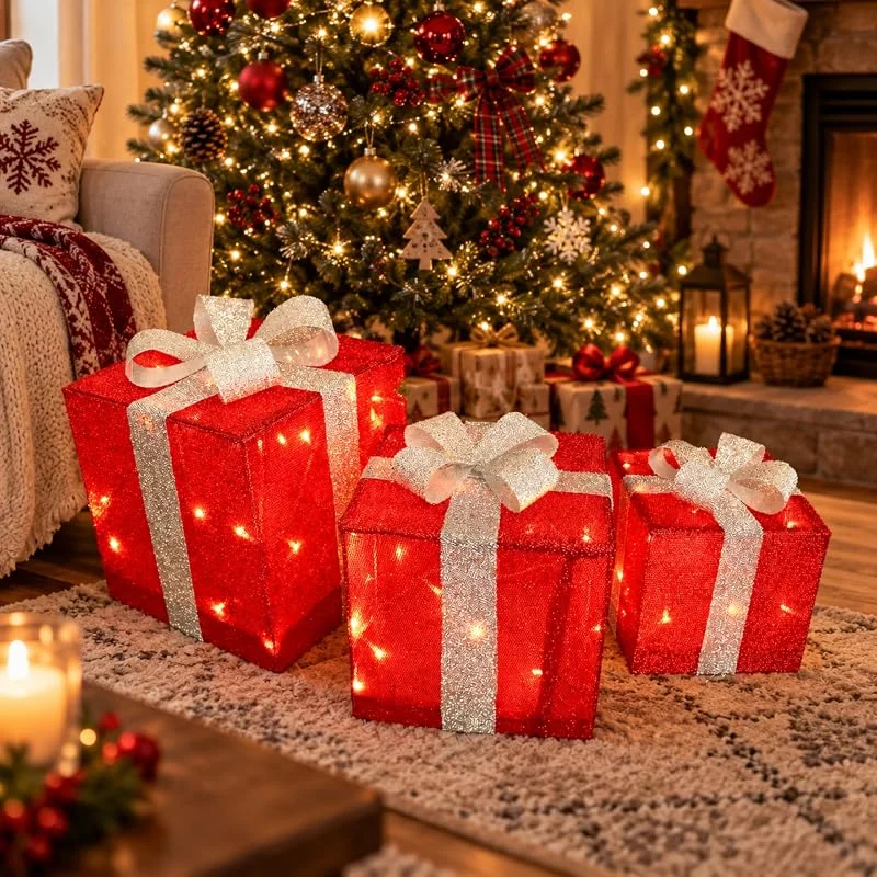 Besuche den Gartenpirat-Store Gartenpirat LED Geschenkbox 3er Set Weihnachtsdeko Deko-Set in Rot — Weihnachtsbeleuchtung