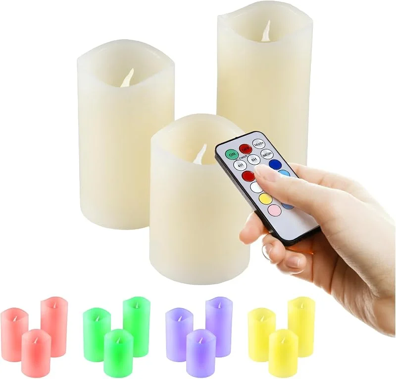 Besuche den Olympia-Store Olympia IOIO 3er Echtwachskerzen-Set mit Fernbedienung und Farbwechsel, LED 48, 40138 — Kerzenlicht Abendessen