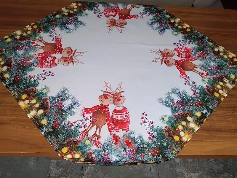 Besuche den FKL DESIGN Home Deco-Store FKL DESIGN Home Deco Tischläufer Weihnachten - Weihnachtstischläufer - Leinenoptik Läufer Weihnachtsdeko - Tischband Design - Weihnachtliche Tischdekoration - Muster 2 - 85x85 cm — Küche & Haushalt