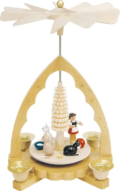 Marke: Richard Glässer Seiffen Weihnachtspyramide Katzen, 19 cm hoch, original Erzgebirge — Weihnachtsdeko