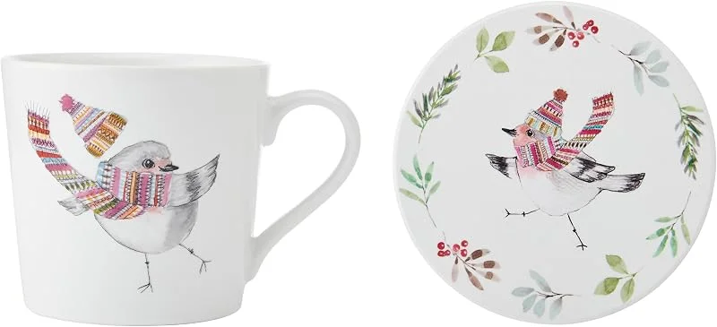 Besuche den MIKASA-Store MIKASA TipperleyHill Set mit Tasse und Untersetzer aus Keramik, Motiv Rotkehlchen, 380 ml, in Geschenkbox — Geschenkverpackung