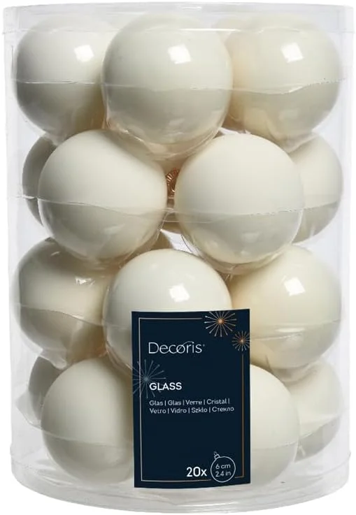 Marke: Kaemingk DomoDomo Christbaumkugeln aus Glas, Warmweiß, Ø 6 cm, 20er Set — Weihnachtsdeko