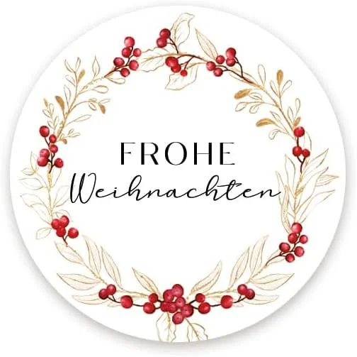 Besuche den Logbuch-Verlag-Store Weihnachtsaufkleber Frohe Weihnachten, 200 Stück: Aufkleber-Rolle, Hochwertige Weihnachtssticker Kranz Selbstklebend, Kleine Sticker Rund, Geschenkaufkleber weihnachtlich Ø 4 cm — Geschenkverpackung