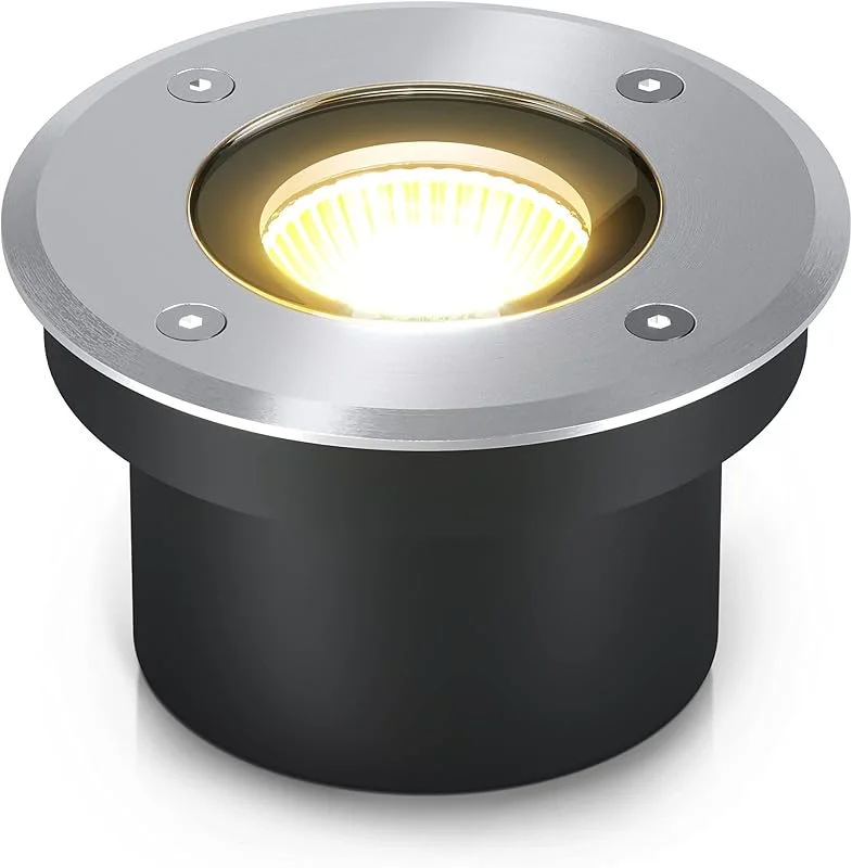 Besuche den lambado-Store lambado® LED Bodenstrahler flach für Aussen IP67 - Wasserdicht & Befahrbar inkl. 5W Strahler warmweiss dimmbar - Bodeneinbaustrahler, Bodenleuchte rund aus Edelstahl für Terrasse & Garten — Weihnachtsbeleuchtung