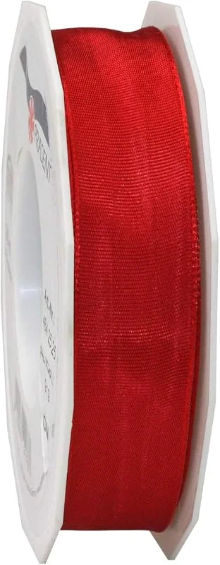 Besuche den PRÄSENT-Store PRÄSENT Lyon Band mit Drahtkante rot, 25 m Dekoband zum Verzieren & Basteln, 25 mm Breite, leicht biegsames Schleifenband, für Festliche Dekos zu besonderen Anlässen — Geschenkverpackung