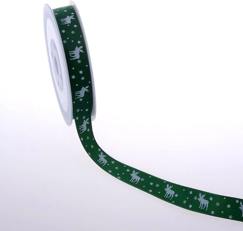 Marke: Deko AS GmbH Satinband bedruckt Elch und Schneesterne Weihnachten 15 mm — Geschenkverpackung