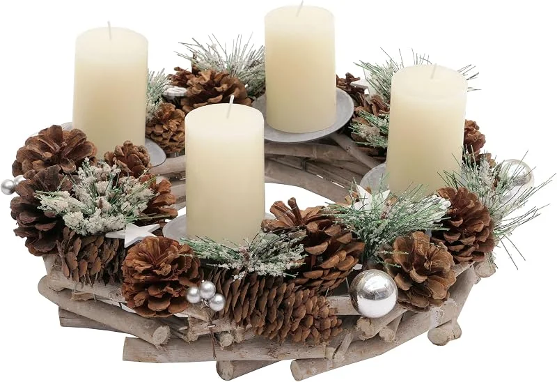 Marke: Mendler Mendler Adventskranz HWC-M15 Holz Silber Ø 32cm - mit Kerzen — Advent und Tisch