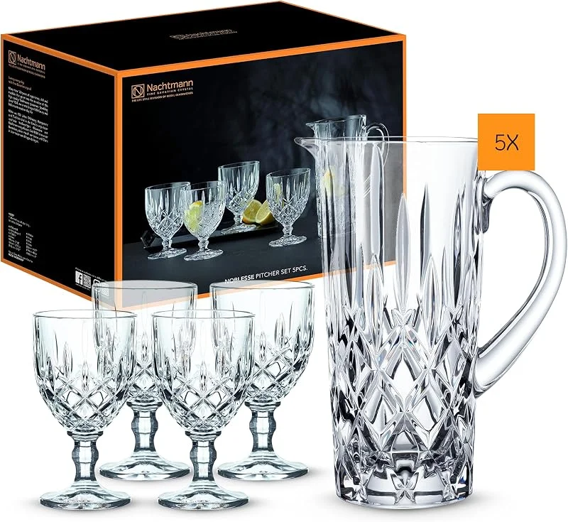 Besuche den Nachtmann-Store Nachtmann 5-teiliges Krug Set, Pitcher 1190 ml mit 4 Universalgläsern 350 ml, Noblesse, 102387, Geschenkset aus Kristallglas, spülmaschinenfest — Wein und Festtafel