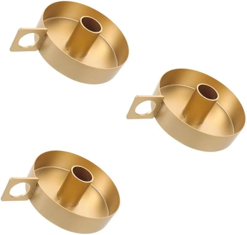 Marke: BESTOYARD 3 Stück Goldene Kerzenständer aus Eisen mit Griff für Spitzkerzen — Kerzenlicht Abendessen
