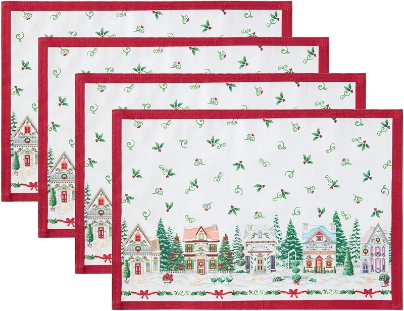 Marke: Lenox Lenox Spice Village Weihnachts-Platzsets, 4 Stück, Mehrfarbig, 33 cm B x 48 cm L — Küche & Haushalt