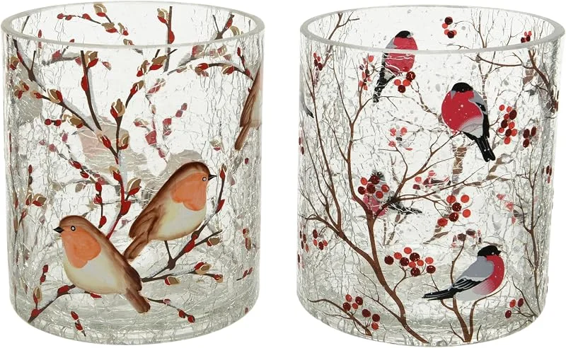 Marke: Kaemingk Kerzenhalter Teelichthalter Glas Deko Crackle Vogel Ø 9x10 cm Stückpreis — Advent und Tisch