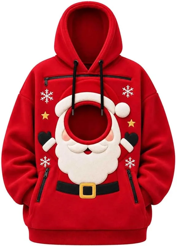 Marke: Generisch Generisch Weihnachtspullover Damen mit Katzentasche Zipper Tasche Lustig 3D Weihnachtsmann Motiv Kapuzenpullover Oversize Festliches Haustier Carrier Hoodie — Weihnachtsmode