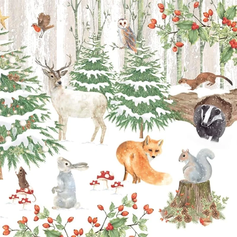 Marke: Anniversary House Festive Woodland Weihnachtsservietten, 3-lagige Papierservietten, 20 Stück — Advent und Tisch