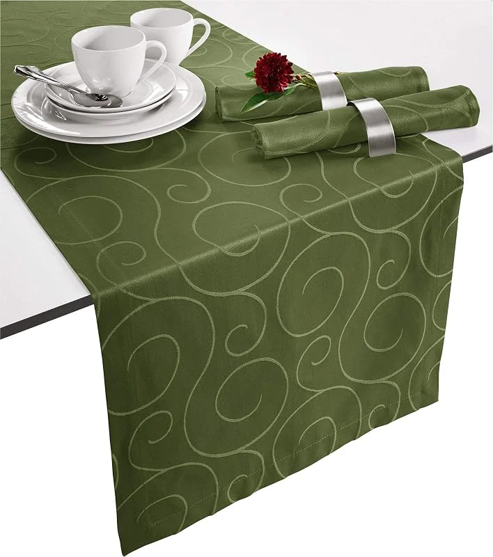 Besuche den Erwin Müller-Store Erwin Müller Tischläufer, Tischdecke Oberhausen, Jacquard Ranken dunkelgrün Größe 40x130 cm - pflegeleicht, bügelleicht, mit Kuvertsaum — Küche & Haushalt