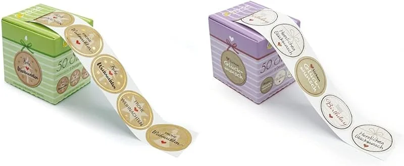 Marke: AVERY Zweckform AVERY Zweckform 56827 Aufkleber Weihnachten 50 Stück (Ø38mm, Weihnachtssticker rund) Sticker auf Rolle, 56927 & 56814 Geschenkaufkleber Herzlichen Glückwunsch 50 Stück (Ø38mm) Sticker auf Rolle — Geschenkverpackung