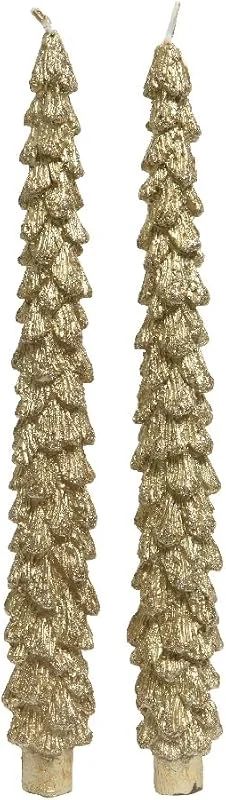 Marke: It's all about Christmas Spitzkerzen ca. 26cm 2er Set mit Glitzer Wachs Weihnachtskerzen Tannenbaum Gold hellgold - gold, Weihnachtsbaumkerzen — Kerzenlicht Abendessen