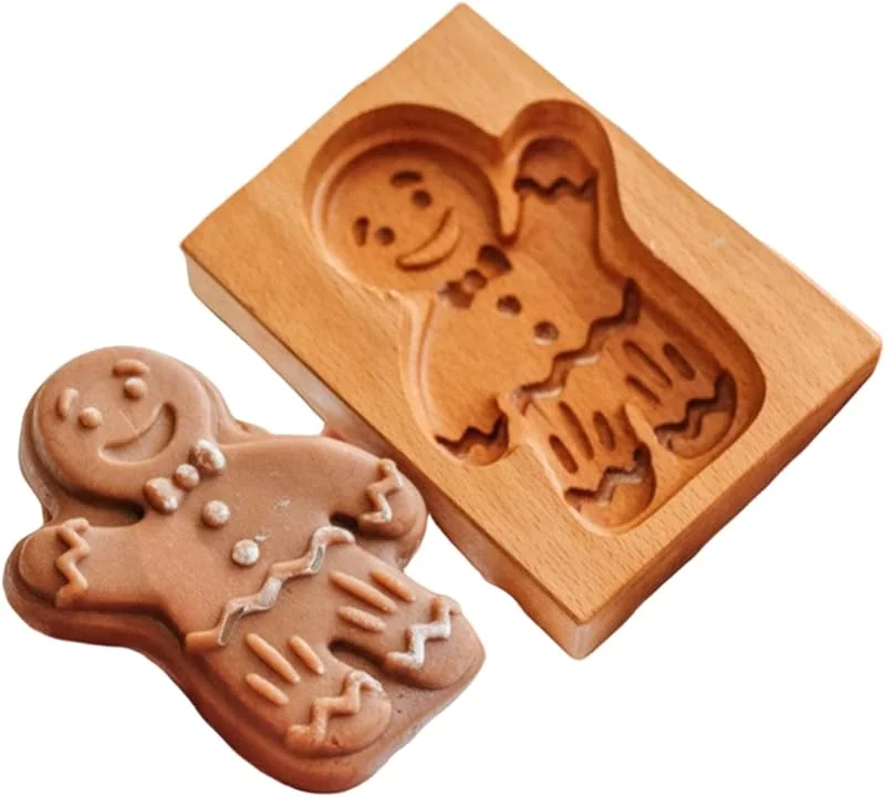 Marke: Licsaliwe Keksformen aus Holz, 3D-geprägte Lebkuchen-Backformen — Weihnachtskueche