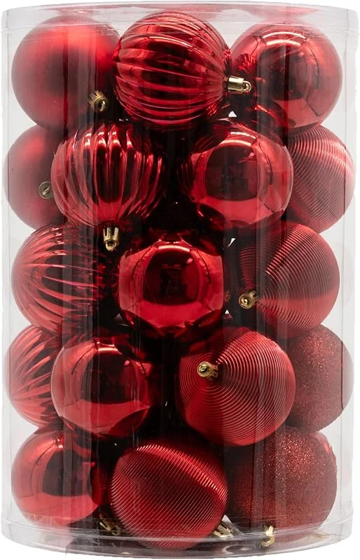 Besuche den DARO DEKO-Store Kunststoff Weihnachtskugel rot 1 Set - 34 Stück Ø 8cm Deko Kugel Christbaumschmuck Mix Glitzer Matt Gemustert Glänzend — Weihnachtsdeko