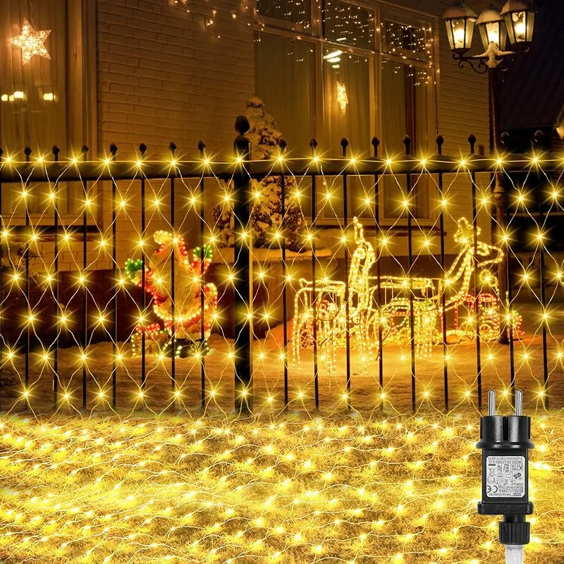 Marke: Laybasic Lichternetz Außen 3x2m, 200 LEDs Lichterkette Netz Weihnachtsbeleuchtung, Anschließbar, IP44 Wasserdicht, mit Timer 8 Leuchtmodi, für Garten Büsche Innen Balkon Deko, Warmweiß