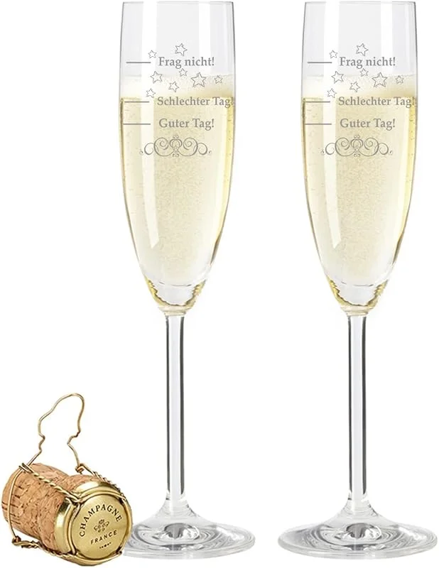 Besuche den GRAVURZEILE-Store GRAVURZEILE Sektgläser im Set mit Gravur Schlechter Tag, Guter Tag - Frag nicht! - Stimmungsglas - Lustiges & Originelles Geschenk - Geeignet für Champagner & Sekt — Wein und Festtafel
