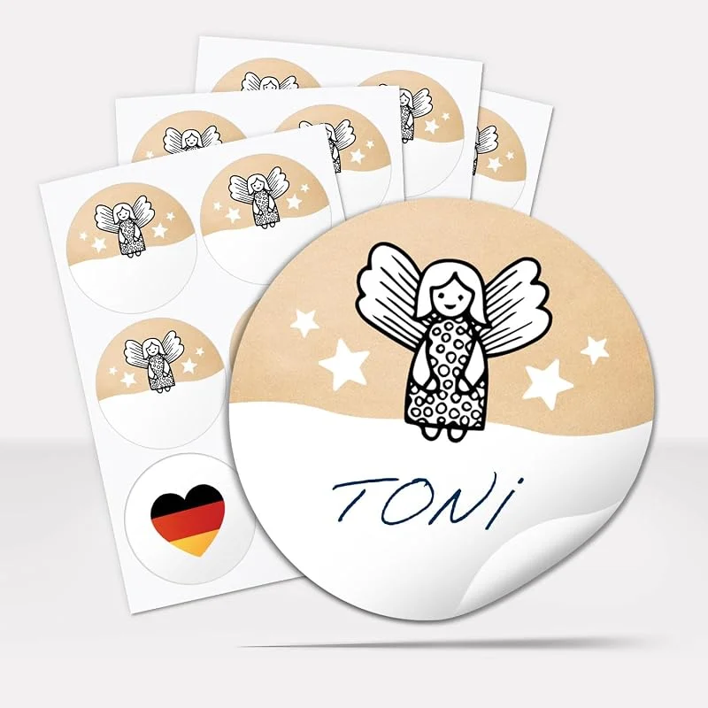 Besuche den Einladungskarten Manufaktur Hamburg-Store 24 Engel Weihnachtsaufkleber zum Beschriften – rund 6 cm, Geschenke — Geschenkverpackung