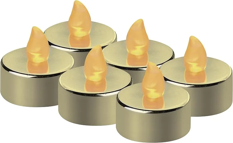 Besuche den EMOS-Store EMOS LED-Teelichter gold, 6 Stück flammenlose Kerzen mit Flacker-Effekt, Dekoration für Weihnachten, Weihnachtsbaum, Allerheiligen, IP20 Innen, Batterie, warmweiß, DCCV13 — Weihnachtsbeleuchtung